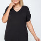 Solid Knit V-neck Tee