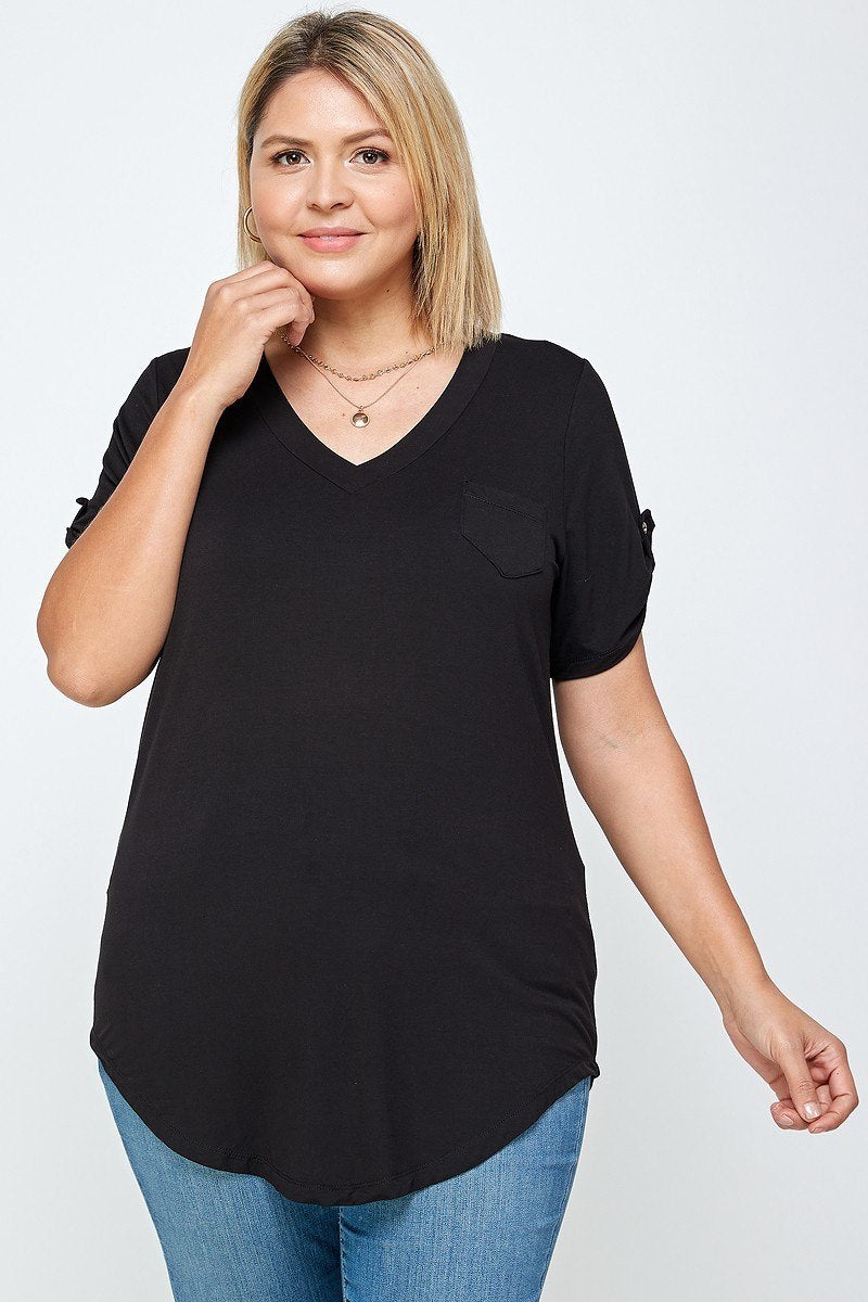 Solid Knit V-neck Tee