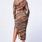 Animal Print Side Shirring Top And Midi Skirt Set