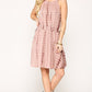 Tie Dye Halter Neck Waist Smocked Dress With Side Tie And Pockets