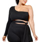 Plus Solid One Shoulder Belted Romper
