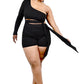 Plus Solid One Shoulder Belted Romper