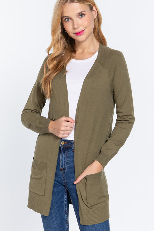 Raglan Slv Open Sweater Cardigan