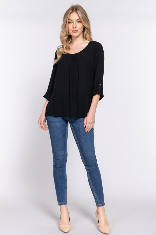 3/4 Roll Up Slv Pleated Blouse